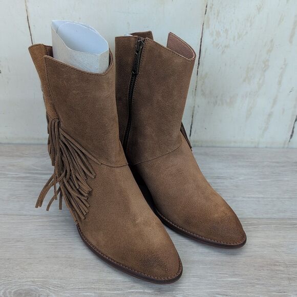 Sundance Vera Cruz Brown Suede Fringe “Cassadine Boots” Women's 39 New - Picture 1 of 7